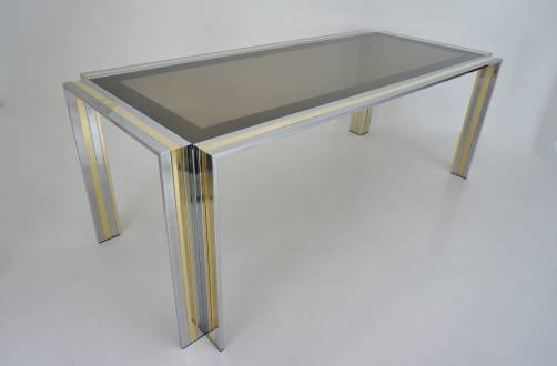 Romeo Rega dining table, chrome, brass & mirror, 1970`s ca, Italian